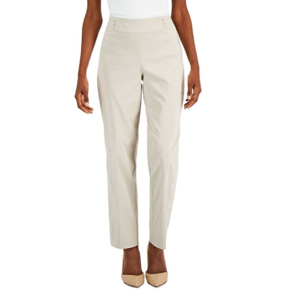 JM Collection Studded XL Petite Beige High-Waisted Straight-Leg Dress Pants NWT